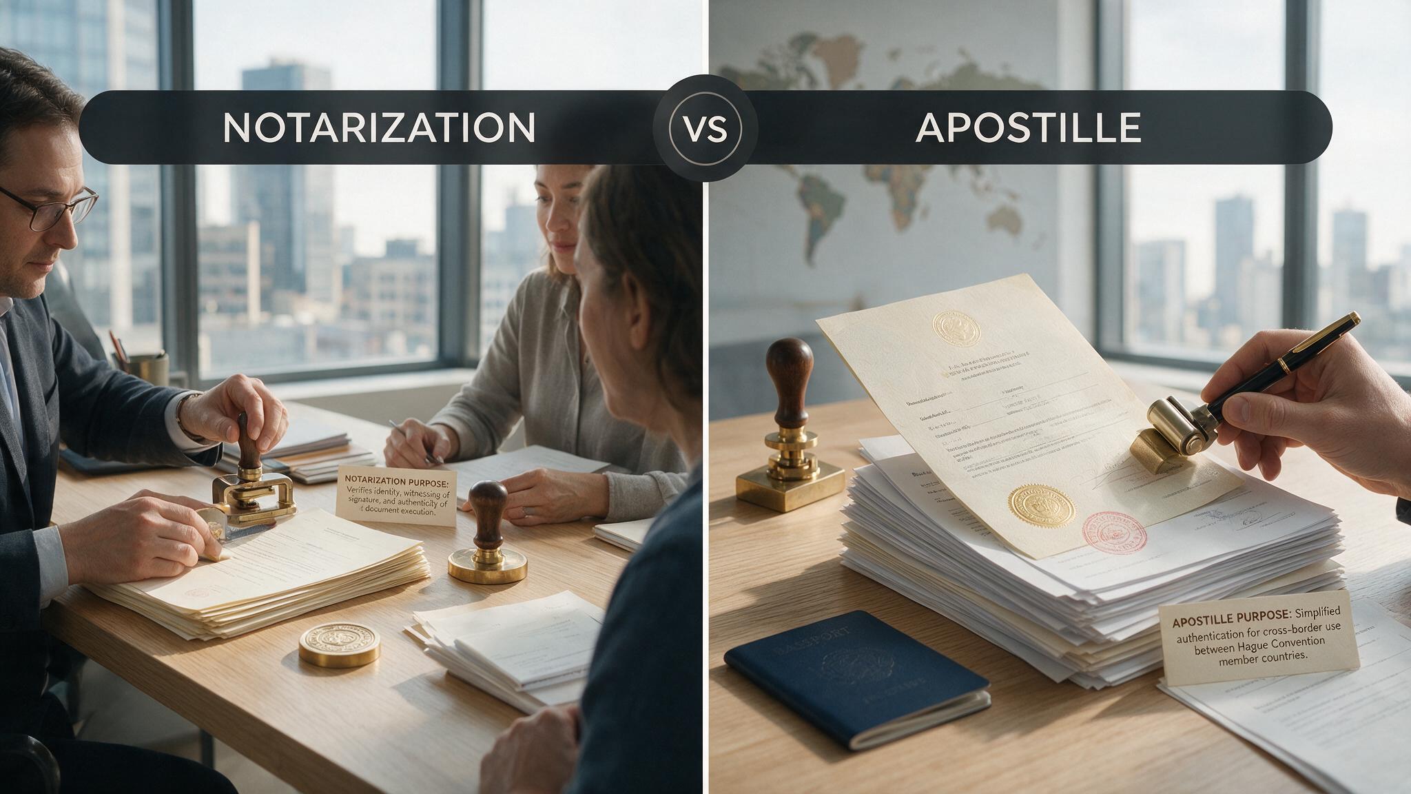 Comparison of notarization and apostille authentication for international documents