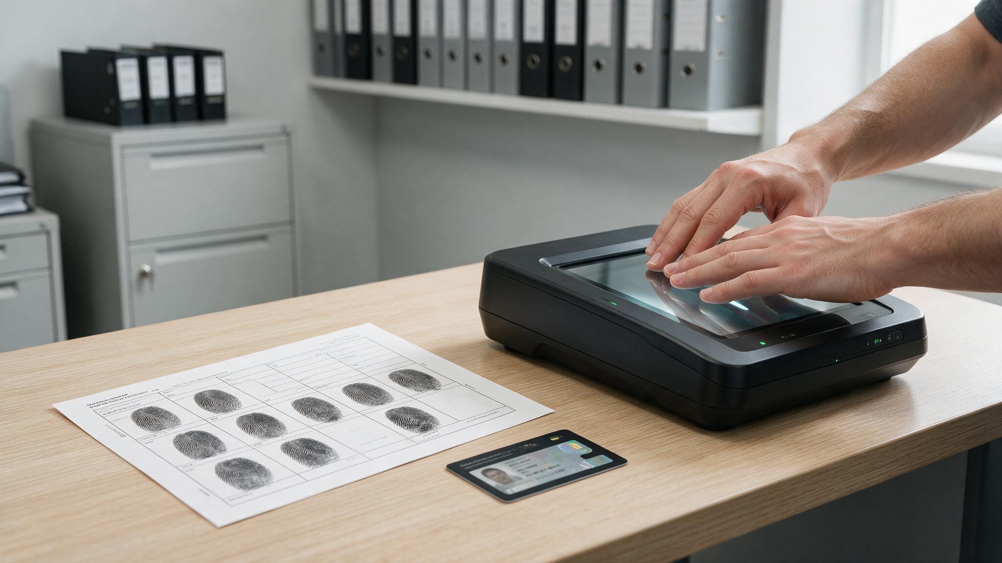 FD-258 fingerprint card and Live Scan fingerprinting for an FBI background check
