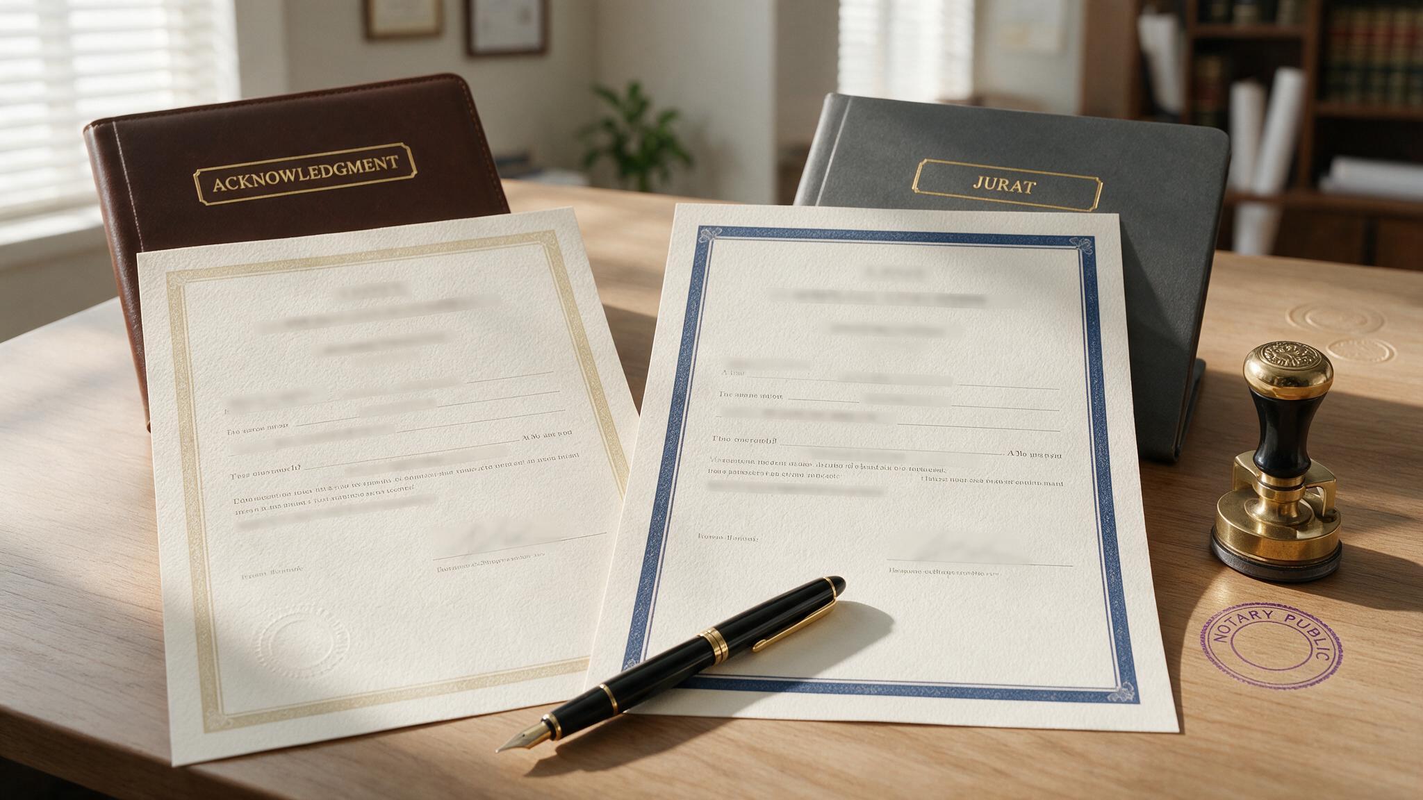 Notarial certificates representing an acknowledgment and jurat