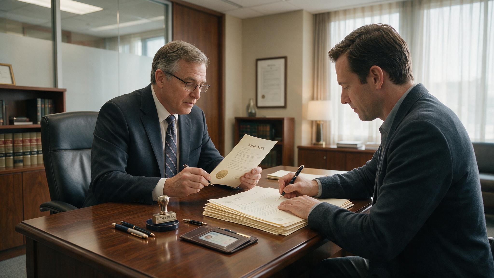 Notary public completing a notarization for a client